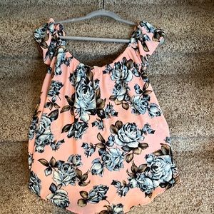 Cute short sleeve off the shoulder pink floral top